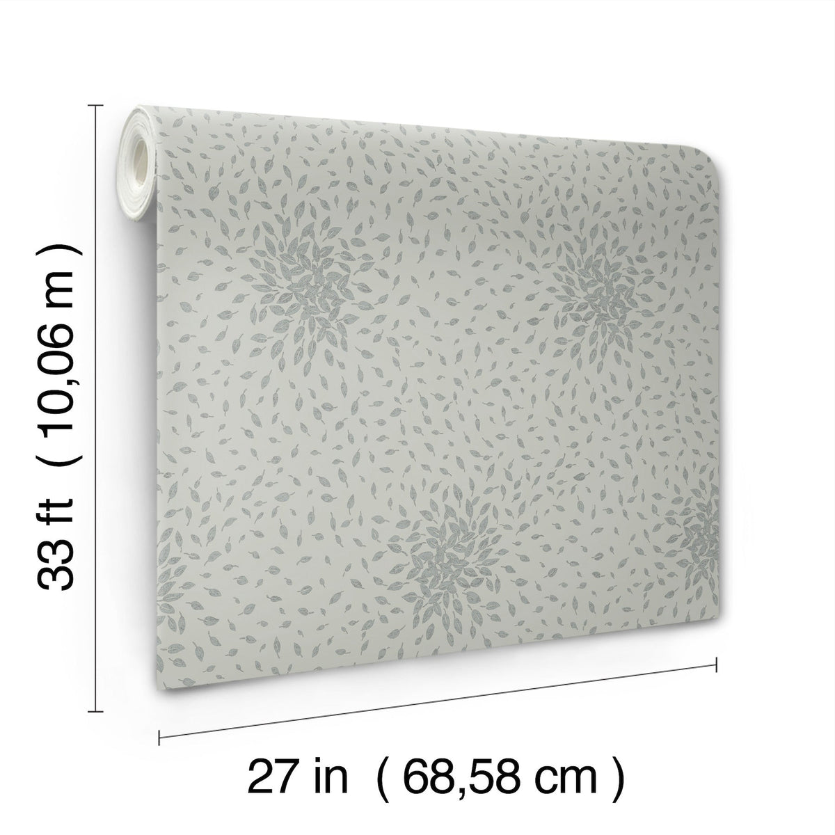 Petite Leaves Wallpaper by York Wallcoverings features a subtle leaf pattern and comes in a roll measuring 33 feet (10.06 meters) long and 27 inches (68.58 centimeters) wide.