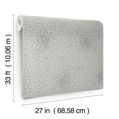 Petite Leaves Wallpaper by York Wallcoverings features a subtle leaf pattern and comes in a roll measuring 33 feet (10.06 meters) long and 27 inches (68.58 centimeters) wide.