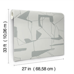 The York Wallcoverings Abstract Geo Wallpaper features an abstract geometric pattern in gray tones and comes in a roll measuring 33 feet (10.06 m) long and 27 inches (68.58 cm) wide.