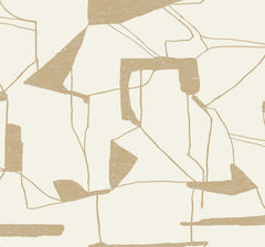 The “Abstract Geo Wallpaper” by York Wallcoverings features abstract beige shapes and lines on a cream background, forming a modern geometric art pattern with intersecting angles and textured areas.
