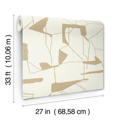 A roll of Abstract Geo Wallpaper by York Wallcoverings in beige and white features an abstract pattern and measures 33 feet (10.06 meters) long by 27 inches (68.58 centimeters) wide.