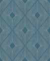 Harlowe Wallpaper by York Wallcoverings features a seamless, repeating grid of white dashed lines forming geometric diamond shapes with deep blue centers, all set against a blue background.