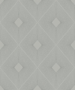 Harlowe Wallpaper by York Wallcoverings features a geometric pattern of diamond shapes formed by thin, radiating light gray lines, creating a repetitive optical illusion effect on a white background.