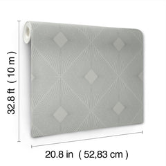 Harlowe Wallpaper by York Wallcoverings features a geometric diamond and line design. Each roll measures 32.8 ft (10 m) long and 20.8 in (52.83 cm) wide.
