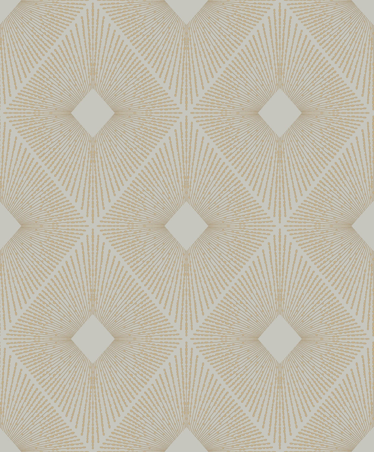 Harlowe Wallpaper by York Wallcoverings features a geometric design with tan lines radiating from diamond-shaped centers, creating a repeating diamond grid on a white background.