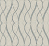 The Graceful Geo Wallpaper by York Wallcoverings features a repeating geometric pattern of gray wavy lines and diamond shapes set against a light cream background, creating a modern and symmetrical design.