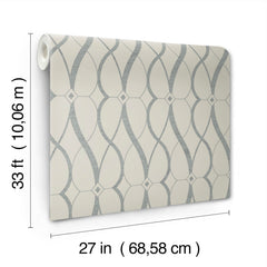 Graceful Geo Wallpaper by York Wallcoverings features a geometric design and comes in a roll measuring 33 feet (10.06 meters) long and 27 inches (68.58 cm) wide.