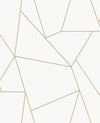 Nazca Wallpaper by York Wallcoverings features an abstract geometric pattern of irregular, interconnected polygons outlined in light brown against a white background, evoking the look of a mosaic or stained glass window with varying shapes and angles.