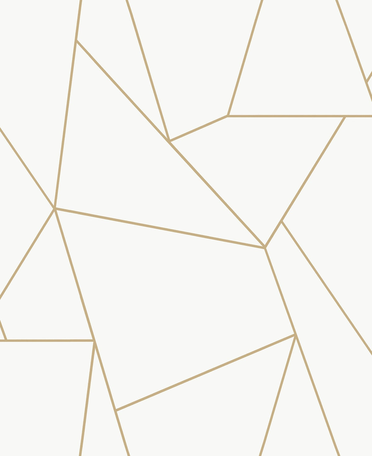 Nazca Wallpaper by York Wallcoverings features an abstract geometric pattern of irregular, interconnected polygons outlined in light brown against a white background, evoking the look of a mosaic or stained glass window with varying shapes and angles.
