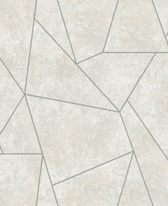 Certainly! Here’s a rewritten version of your sentence using the product data: The Nazca Wallpaper by York Wallcoverings features an abstract geometric pattern of irregular polygons outlined in delicate gray lines on a textured, light beige background, evoking the look of tiled stone shapes in a contemporary mosaic arrangement.