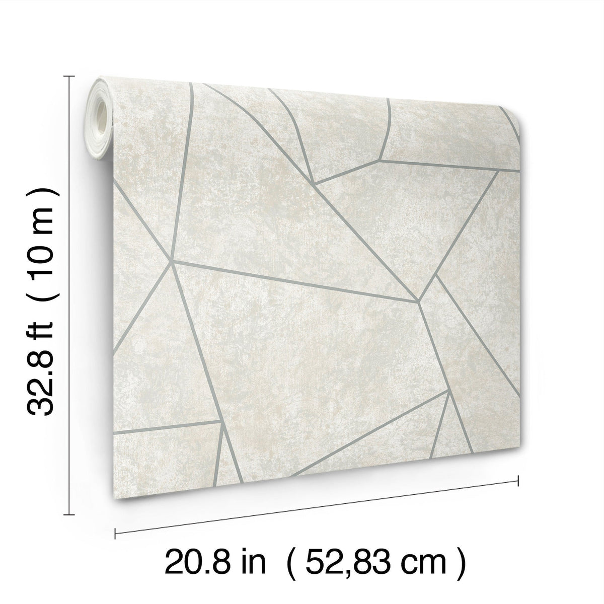 Nazca Wallpaper by York Wallcoverings features an abstract geometric pattern in light tones and comes in a roll measuring 32.8 ft (10 m) long and 20.8 in (52.83 cm) wide.