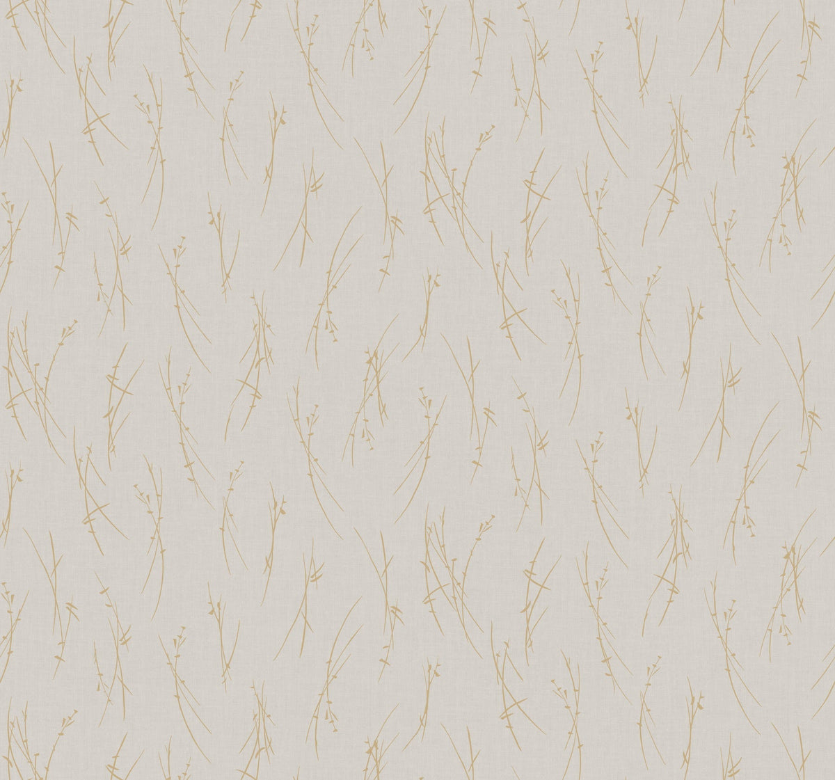Sprigs Wallpaper by York Wallcoverings features a beige background adorned with a repeating pattern of thin, light brown abstract plant stems and leaves, offering a subtle, minimalist, and organic design.