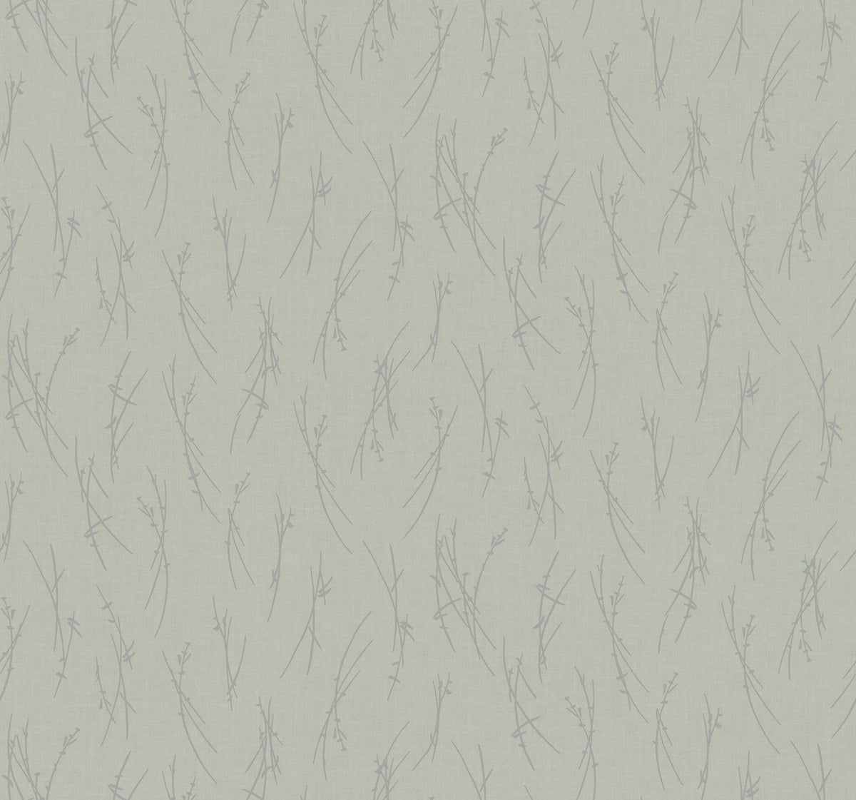 Sprigs Wallpaper by York Wallcoverings features a light green background adorned with a repeating pattern of thin, delicate gray branches, offering a subtle, minimalist, nature-inspired design.