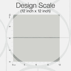 A 12 inch by 12 inch gray square labeled with rulers along the left and bottom edges, titled “Sun Circles Wallpaper (Design Scale: 12 inch x 12 inch)” by York Wallcoverings, displayed on a light background featuring faint circular patterns.