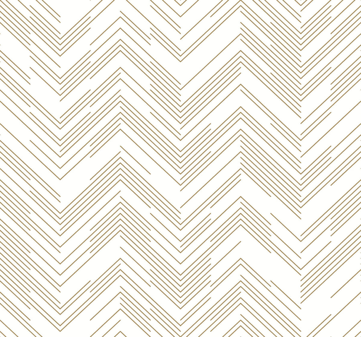 The Polished Chevron Wallpaper by York Wallcoverings features thin brown lines arranged in a repeating chevron, or zigzag, pattern on a crisp white background for a modern and geometric look. The design is evenly spaced and visually clean.