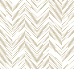 The Polished Chevron Wallpaper by York Wallcoverings features thin brown lines arranged in a repeating chevron, or zigzag, pattern on a crisp white background for a modern and geometric look. The design is evenly spaced and visually clean.