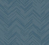 Polished Chevron Wallpaper by York Wallcoverings features a blue background with thin, white, angled lines that form repeating V-shaped zigzags, creating a visually dynamic and geometric chevron pattern across the entire design.