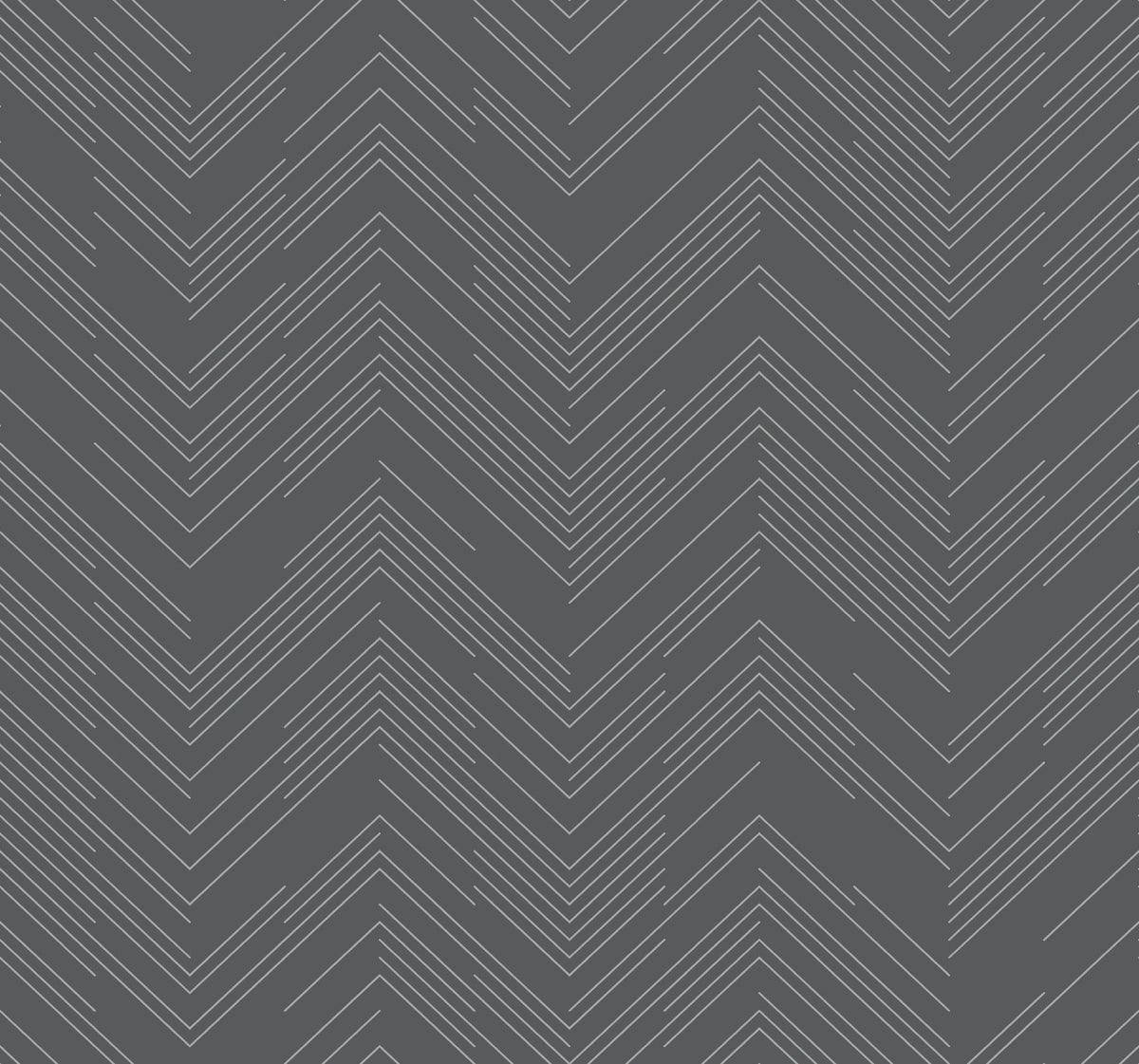 Polished Chevron Wallpaper by York Wallcoverings features a navy background adorned with thin, white, zigzagging chevron lines in a repeating geometric pattern.