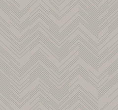 Polished Chevron Wallpaper by York Wallcoverings features thin, diagonal gray lines that create a repeating chevron pattern on a light beige background, offering a minimalist and modern geometric design.