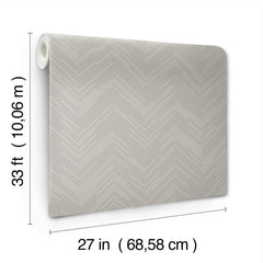 The Polished Chevron Wallpaper by York Wallcoverings features a subtle chevron pattern and comes in rolls measuring 33 feet (10.06 meters) long and 27 inches (68.58 cm) wide.