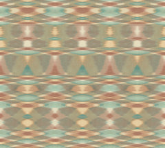 The Sunrise Flame Wallpaper by York Wallcoverings features a geometric pattern with repeating diamond and oval shapes in muted shades of brown, teal, and beige, creating a symmetrical, retro-inspired abstract design with a textured woven look.