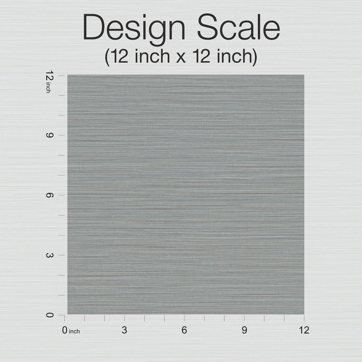 A 12x12 inch square labeled “Cannete Wallpaper – Design Scale (12 inch x 12 inch)” by York Wallcoverings, featuring horizontal gray lines and rulers along the left and bottom edges displaying measurements in inches from 0 to 12.