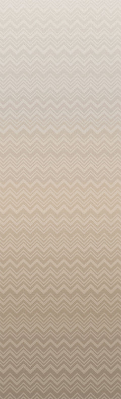 Iconic Shades Wallpaper by York Wallcoverings features a beige background adorned with a subtle zigzag pattern that gently transitions from a lighter shade at the top to a deeper beige hue at the bottom.