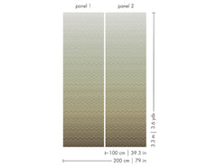 Two rectangular panels of Iconic Shades Wallpaper by York Wallcoverings, featuring a subtle zigzag pattern, are displayed side by side. Together, they measure 100 cm (39.3 in) wide and 200 cm (79 in) high; panel height is also available as 3.3 m (3.6 yds).