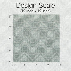 A 12x12 inch square displays a pale green zigzag pattern from the Iconic Shades Wallpaper collection by York Wallcoverings, with inch rulers on the left and bottom. “Design Scale (12 inch x 12 inch)” is written above the square.