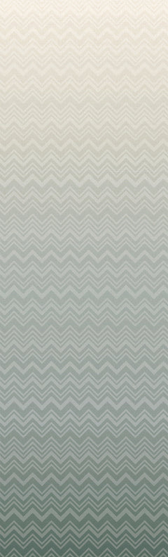 The Iconic Shades Wallpaper by York Wallcoverings features a gradient background with a subtle chevron zigzag pattern, fading from light beige at the top to soft green at the bottom.