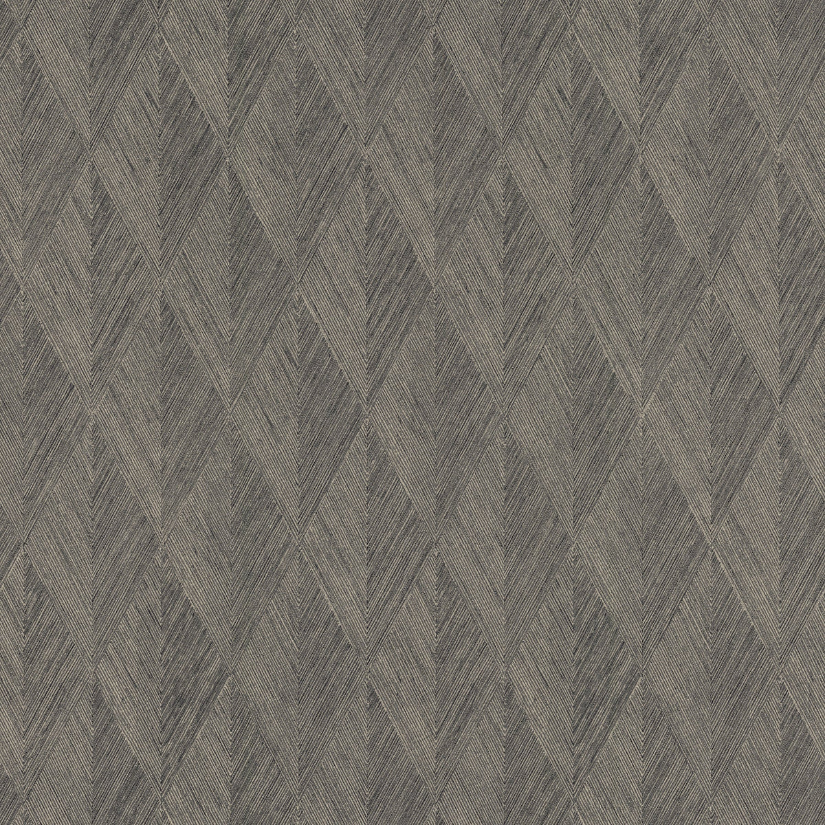 Magnolia Home Challenger wallpaper featuring a repeating charcoal gray geometric diamond pattern with a fine, brushstroke texture.