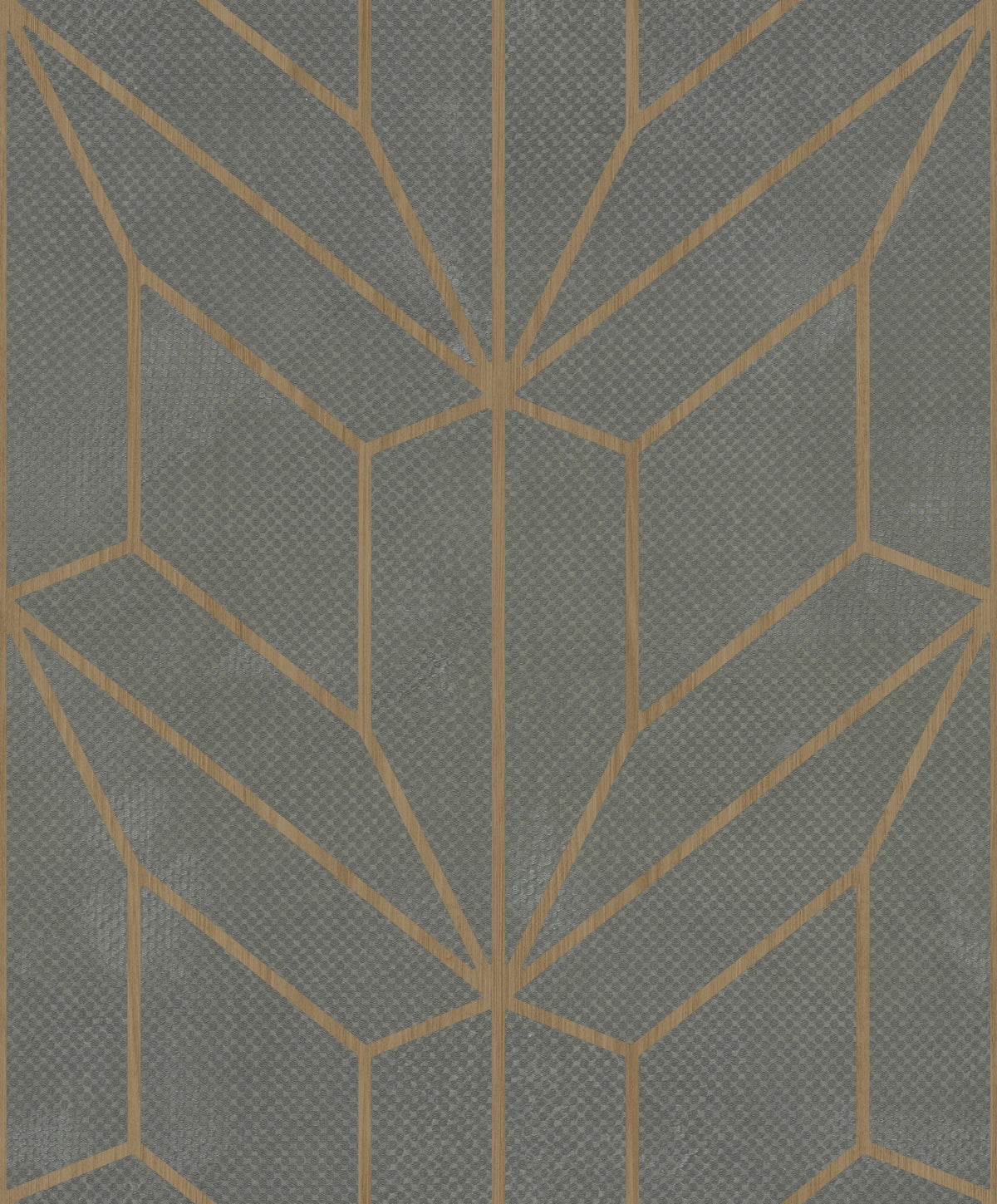 Hammered Diamond Inlay Wallpaper features a geometric pattern of dark gray, textured diamonds separated by thin brown lines.