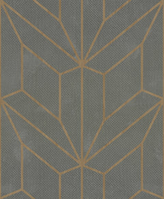 Hammered Diamond Inlay Wallpaper features a geometric pattern of dark gray, textured diamonds separated by thin brown lines.