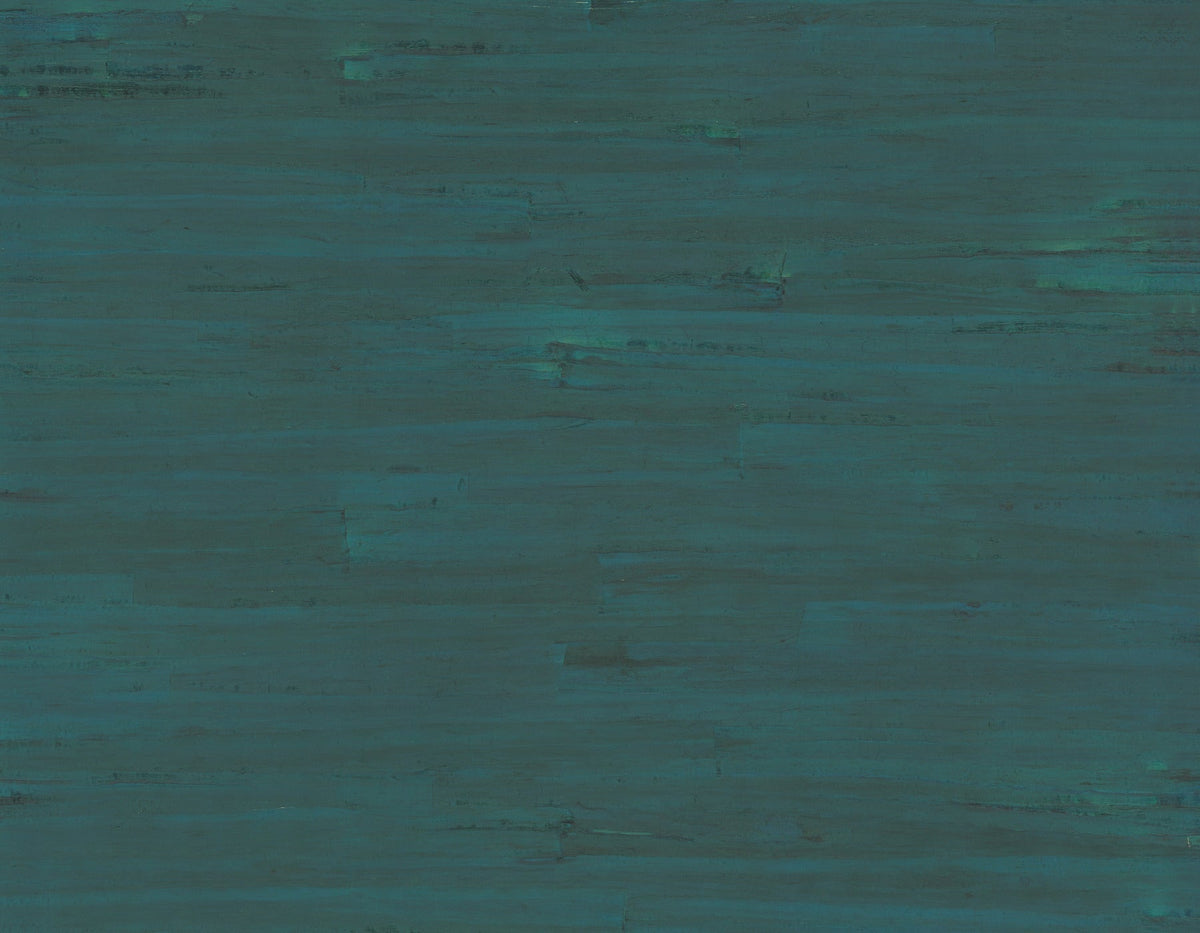 Experience the Ronald Redding Lotus Leaf Wallpaper by York Wallcoverings, featuring a textured, layered design reminiscent of abstract horizontal brush strokes in rich shades of teal, blue, and subtle hints of green.