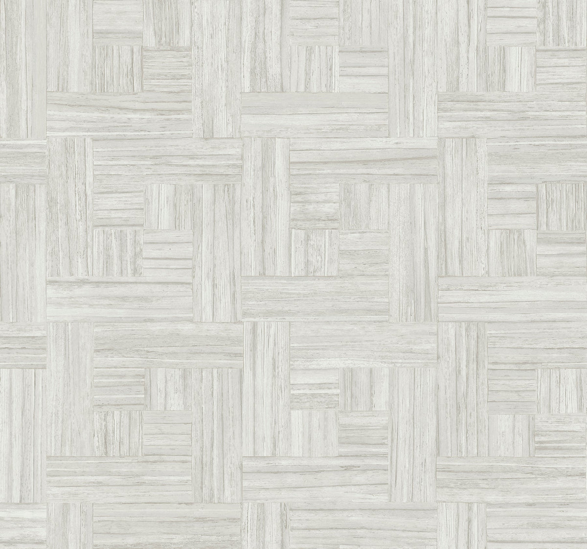 Tesselle Wallpaper featuring an off-white, light wood grain pattern in a repeating basket-weave style.