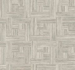 Tesselle Wallpaper in light gray featuring a geometric wood grain pattern arranged in a basket-weave style.