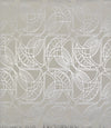 Cartouche Wallpaper featuring a repeating geometric pattern of silver lines forming stylized leaf and circular shapes on a neutral background.