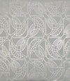 Cartouche Wallpaper featuring a repeating geometric pattern of white interlocking curved lines and stylized leaf shapes on a gray background.