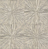 Four panels of Squareburst Wallpaper by York Wallcoverings feature textured, radial burst or star-like patterns in gray and beige shades. Arranged in a two-by-two grid, these panels create a repeating abstract design.