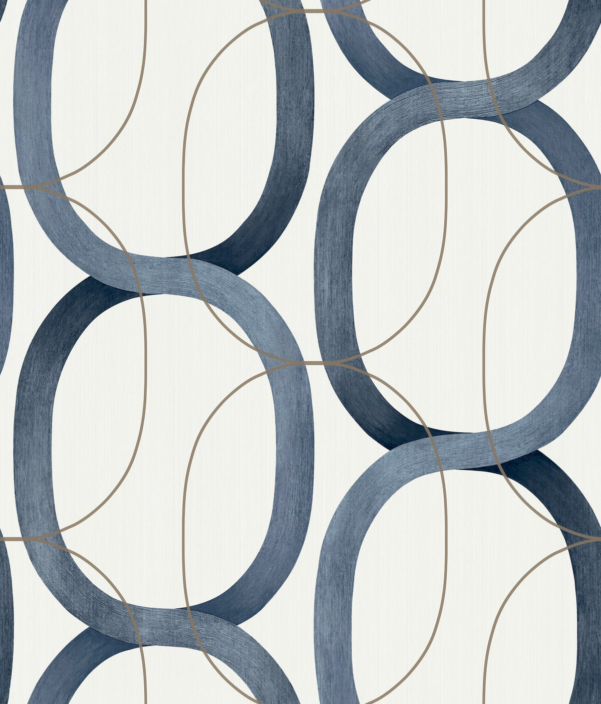 Candice Olson Interlock Wallpaper featuring a repeating pattern of interlocking blue oval rings outlined by thin, light brown lines on a white background.