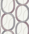 Candice Olson Interlock Wallpaper featuring an interlocking pattern of large, overlapping gray and purple elliptical rings on a light background.