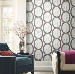 Candice Olson Interlock Wallpaper featuring a repeating pattern of overlapping dark purple and gray interlocking circles on a light background.