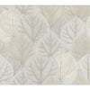 Candice Olson Leaf Concerto Wallpaper featuring a pattern of overlapping, neutral-toned skeletonized leaves with visible veins.