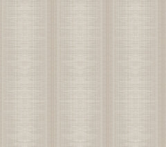 The Silk Weave Stripe Wallpaper by York Wallcoverings features a beige and light gray textured pattern with vertical stripes and subtle crisscrossing lines, reminiscent of woven fabric.