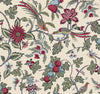 Intricately illustrated in a vintage-style botanical pattern, the Parterre Jacobean Wallpaper by York Wallcoverings features colorful birds, expansive flowers, and clusters of fruit on a beige background. Intertwining leaves and vines flow throughout the detailed, repeating design.