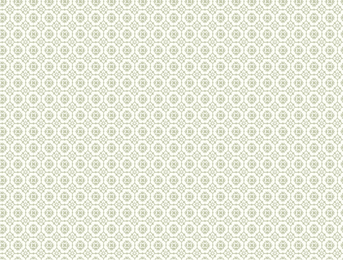 The Priti Floral Grid Wallpaper by York Wallcoverings features a seamless, decorative design with repeating geometric patterns of green hexagons and star shapes on a light background, creating a symmetrical wallpaper-style look.