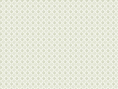 Priti Floral Grid Wallpaper by York Wallcoverings features a repeating pattern of pale green geometric shapes reminiscent of flowers or snowflakes, arranged in a regular hexagonal grid on a light background.