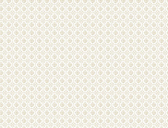 The Priti Floral Grid Wallpaper by York Wallcoverings features a seamless beige geometric floral pattern on a white background, showcasing an intricate design with hexagonal symmetry.
