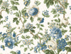 Introducing the Beatrix Vintage Floral Wallpaper by York Wallcoverings, featuring a charming botanical design with blue, white, and cream flowers alongside green leaves on a light background for a classic vintage look.