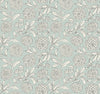 The Chatsworth Garden Floral Trail Wallpaper by York Wallcoverings features a seamless design of outlined flowers and leaves on a muted green background, showcasing various sized blossoms and leafy branches in a vintage, hand-drawn style.